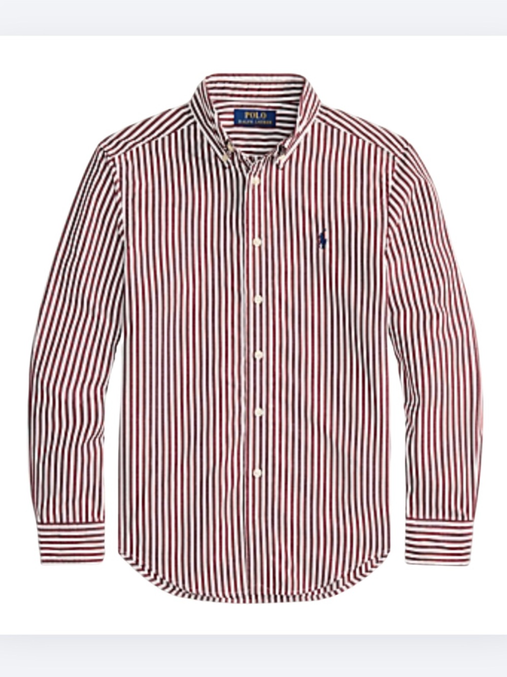 Polo Ralph Lauren Boys Size 8 Burgundy Striped Cotton Button-Down Shirt